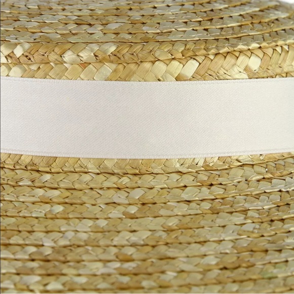 Derby flat boater tilt wide Brim Straw Ribbon hat - Picture 7 of 11